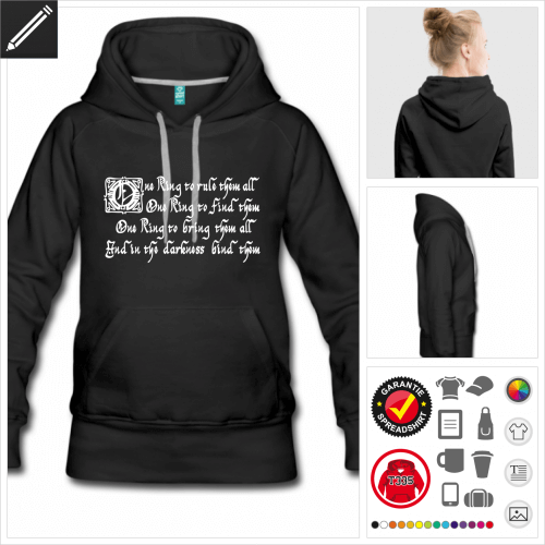 schwarzes One ring Hoodie gestalten, Druck ab 1 Stuck