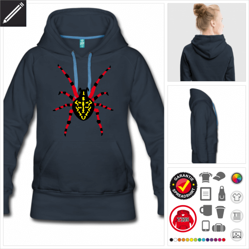 blaues Spritzer Spinne Hoodie selbst gestalten. Online Druckerei