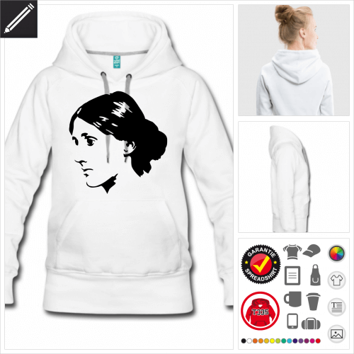 schwarzes Virginia Woolf Hoodie selbst gestalten. Druck ab 1 Stuck