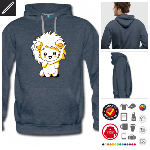 Mnner Ktzchen kawaii Hoodie selbst gestalten. Druck ab 1 Stuck