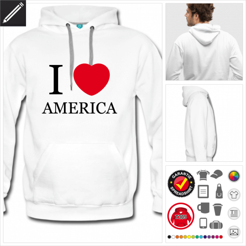 Amerika Hoodie gestalten, Druck ab 1 Stuck