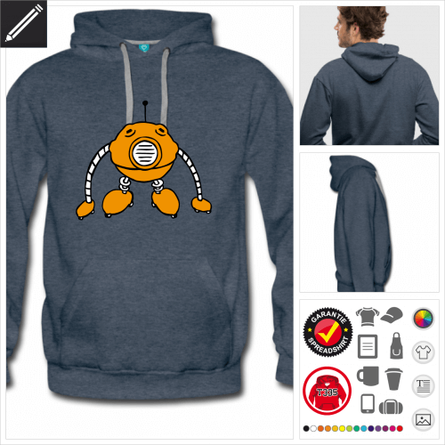 Lustiger Roboter Hoodie selbst gestalten. Druck ab 1 Stuck