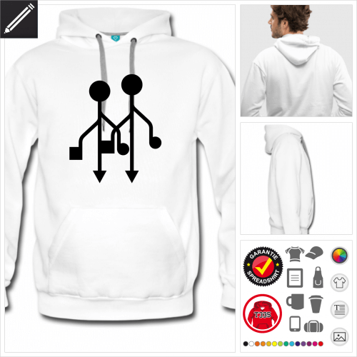 schwarzes USB Symbol Hoodie selbst gestalten. Druck ab 1 Stuck