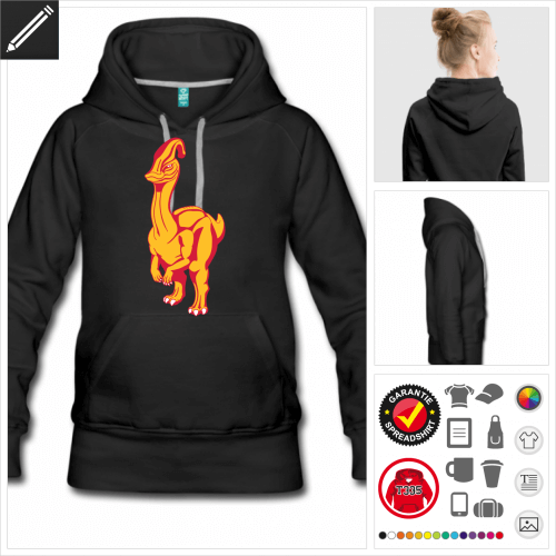 schwarzes Parasaurolophus Hoodie selbst gestalten. Online Druckerei