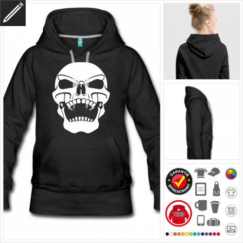 schwarzes Piraten Schdel Hoodie gestalten, Druck ab 1 Stuck