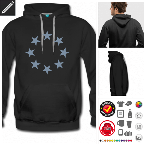 schwarzes Stars Hoodie online zu gestalten