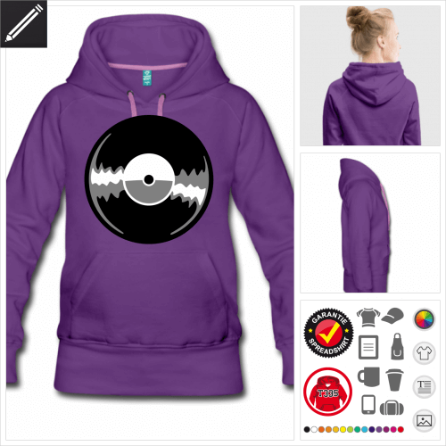 violettes Vinyl Schalplatte Hoodie gestalten, Druck ab 1 Stuck