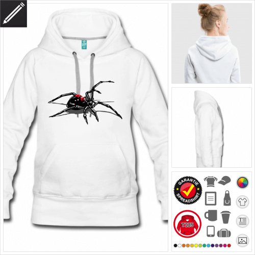 weisses Spinne Hoodie gestalten, Druck ab 1 Stuck