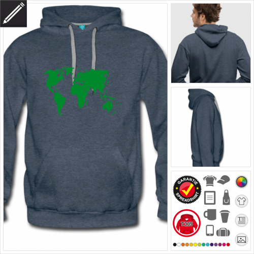 Mnner Welt Hoodie gestalten, Druck ab 1 Stuck