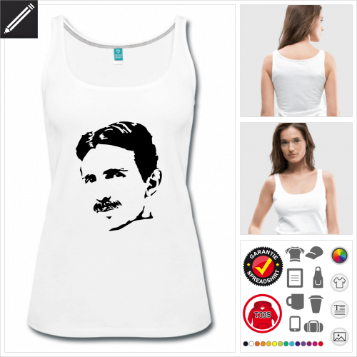 Nikola Tesla weisses Tank Top selbst gestalten. Online Druckerei