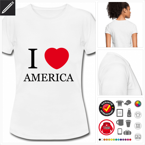 weisses Amerika T-Shirt selbst gestalten. Druck ab 1 Stuck