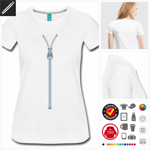 Frauen Zip T-Shirt selbst gestalten. Druck ab 1 Stuck