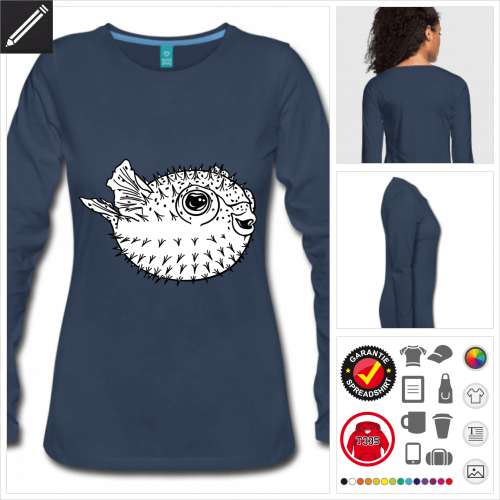 blaues Fugu Fisch T-Shirt selbst gestalten. Online Druckerei
