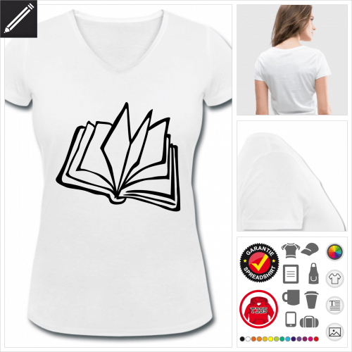 V-Ausschnitt Lesen T-Shirt selbst gestalten. Druck ab 1 Stuck