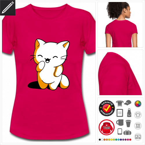 purpurrotes Kätzchen kawaii T-Shirt selbst gestalten. Druck ab 1 Stuck