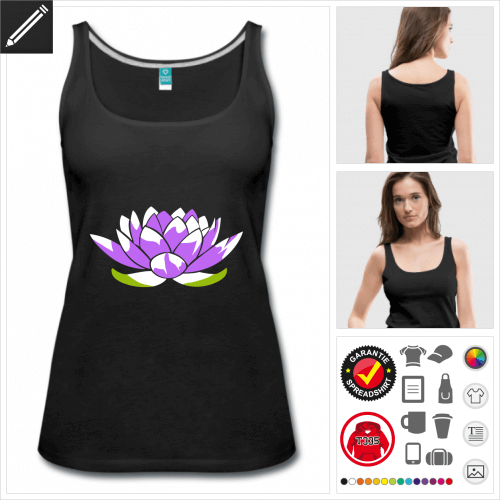 schwarzes Lotusblume Tank Top selbst gestalten. Druck ab 1 Stuck