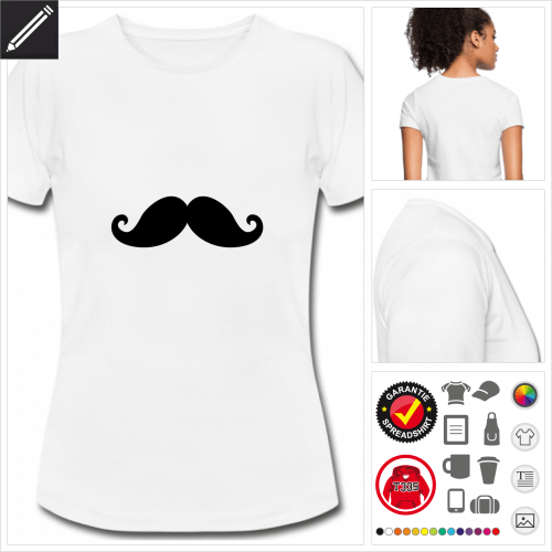 weisses moustache T-Shirt gestalten, Druck ab 1 Stuck