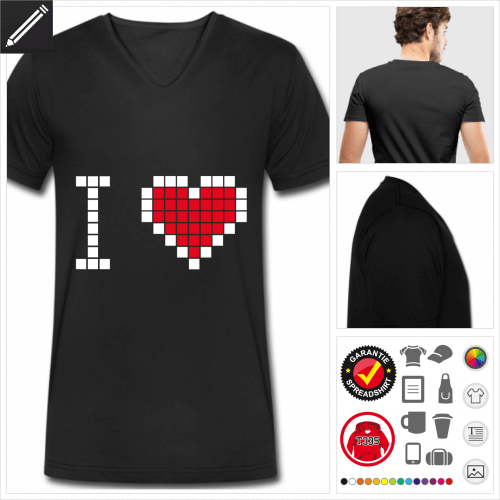 schwarzes Herz Pixels T-Shirt online zu gestalten