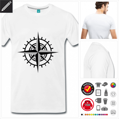 Kompassrose T-Shirt basic gestalten, Druck ab 1 Stuck