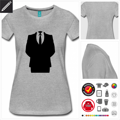 Frauen graues Hacking T-Shirt selbst gestalten. Druck ab 1 Stuck