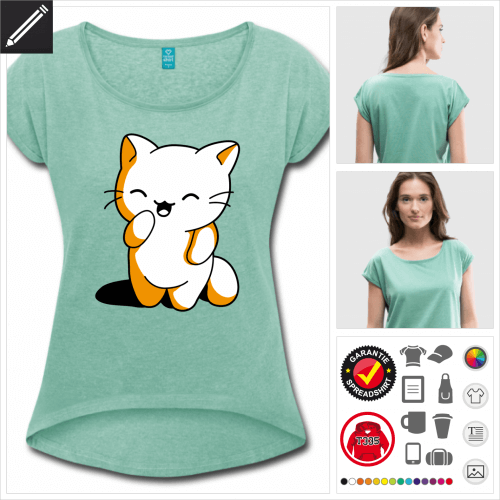 grnes Ktzchen kawaii T-Shirt selbst gestalten. Online Druckerei