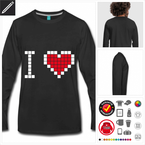 schwarzes Herz Pixels T-Shirt online Druckerei, höhe Qualität