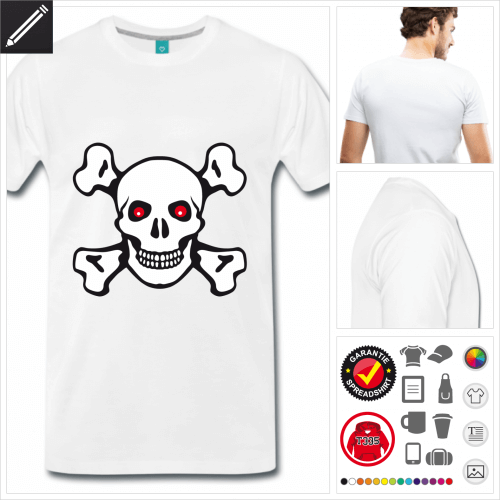 weisses Piraten Totenkopf T-Shirt online zu gestalten