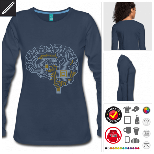 blaues Gehirn T-Shirt selbst gestalten. Online Druckerei