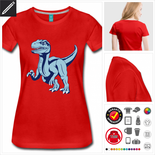 rotes Dinosaurier Raptor T-Shirt gestalten, Druck ab 1 Stuck