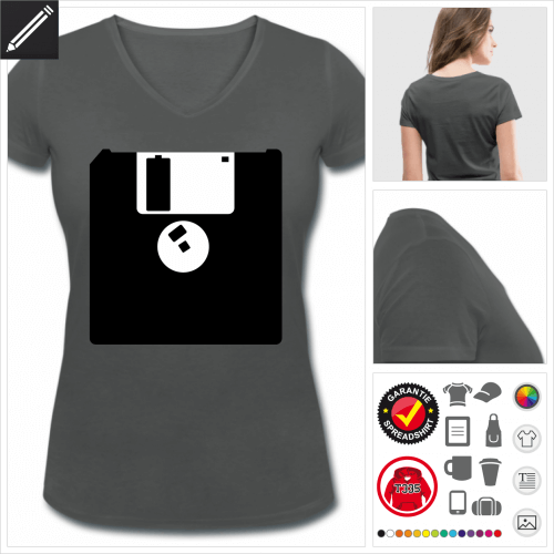 graues Diskette T-Shirt online Druckerei, hhe Qualitt