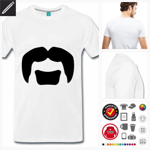 weisses Moustache T-Shirt selbst gestalten. Druck ab 1 Stuck