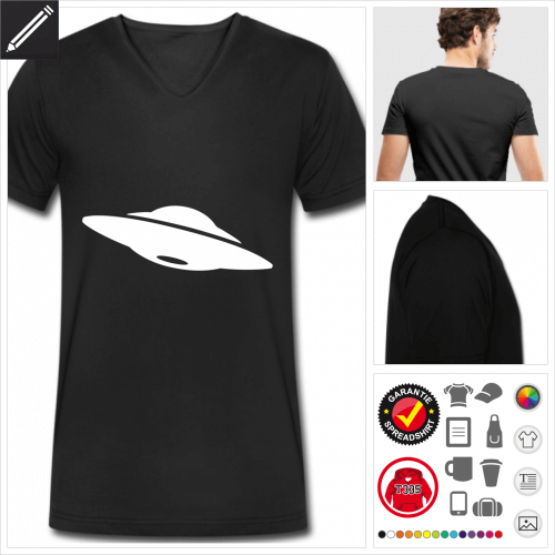 schwarzes fliegende Untertasse T-Shirt selbst gestalten