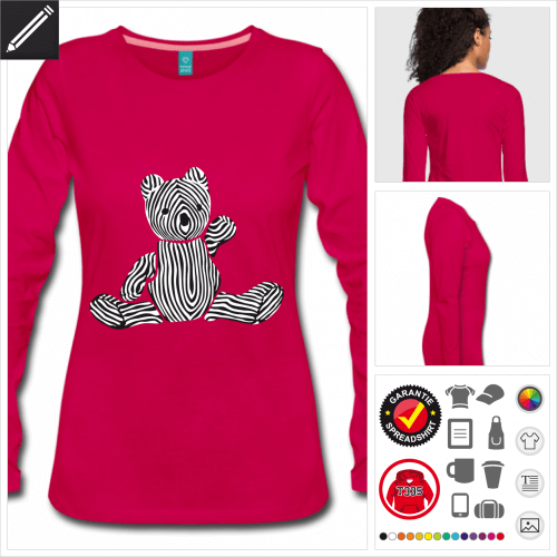 Frauen rosa gestrifter Teddybr T-Shirt selbst gestalten. Druck ab 1 Stuck