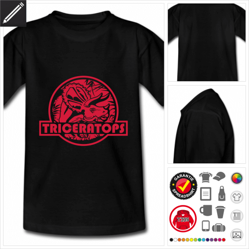 Teenager schwarzes Triceratops T-Shirt selbst gestalten. Online Druckerei