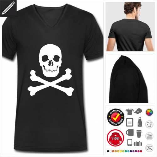 schwarzes Totenkopf T-Shirt selbst gestalten. Druck ab 1 Stuck