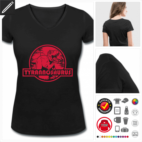 V-Ausschnitt Tyrannosaurus T-Shirt online Druckerei, hhe Qualitt