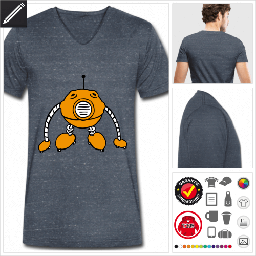 V-Ausschnitt Lustiger Roboter T-Shirt online gestalten