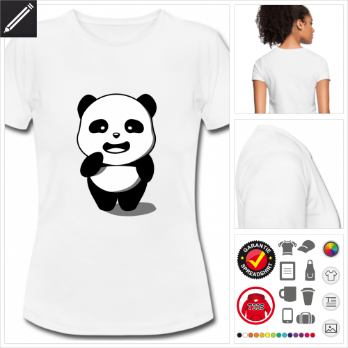 weisses basic Lustiger Panda T-Shirt gestalten, Druck ab 1 Stuck