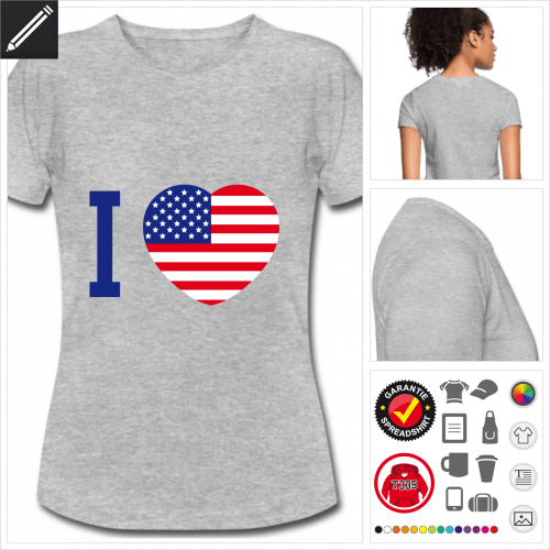 weisses basic Flagge Amerikas T-Shirt gestalten, Druck ab 1 Stuck