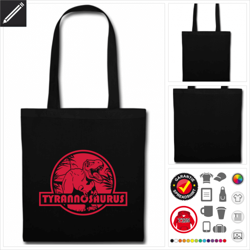 schwarze Tyrannosaurus Stofftasche online gestalten