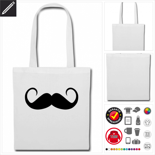 Moustache Stofftasche selbst gestalten. Druck ab 1 Stuck