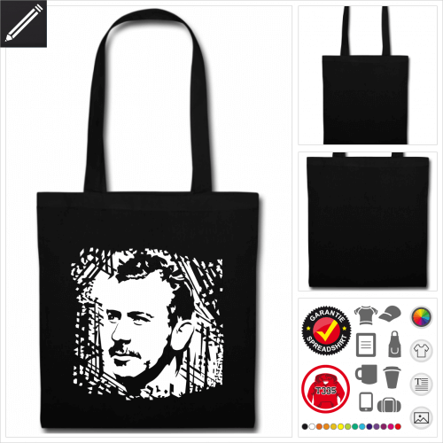 schwarze Schriftsteller Stofftasche online zu gestalten