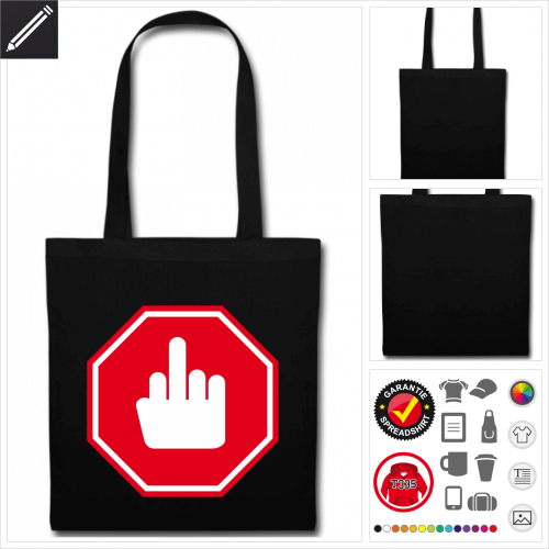 schwarze Mittelfinger Stofftasche zu gestalten