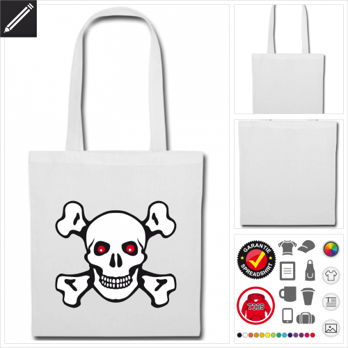 Totenkopf Stofftasche selbst gestalten. Druck ab 1 Stuck