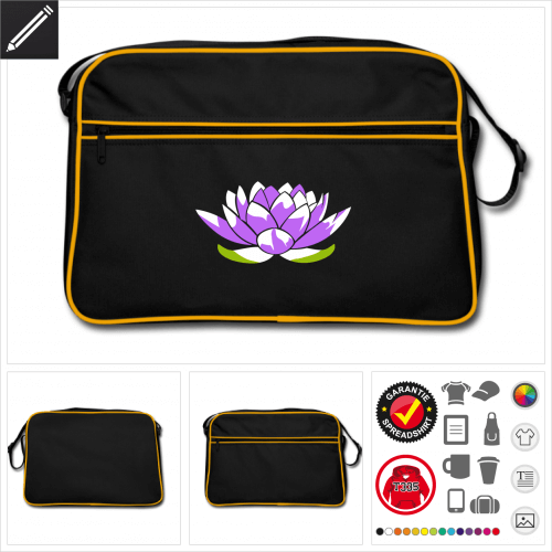Retro Lotusblte Tasche selbst gestalten. Online Druckerei