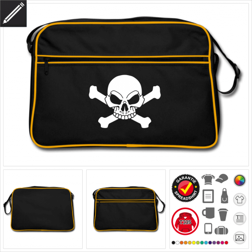 Retro Piraten Schdel Tasche selbst gestalten. Online Druckerei