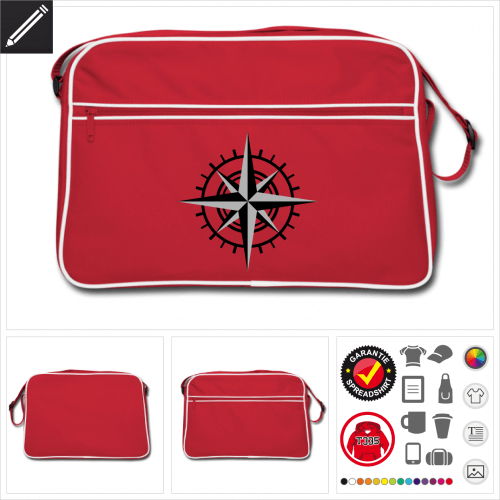 Retro Kompassrose Tasche selbst gestalten. Druck ab 1 Stuck