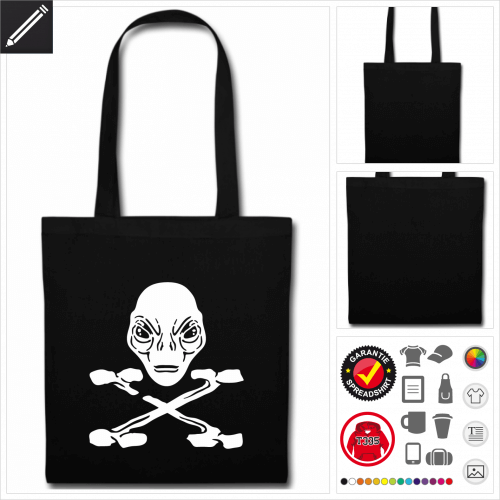 schwarze Piratenflagge Stofftasche online gestalten