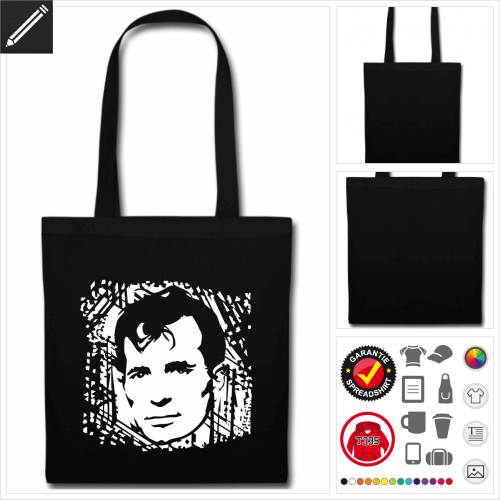 schwarze Schriftsteller Stofftasche selbst gestalten. Druck ab 1 Stuck