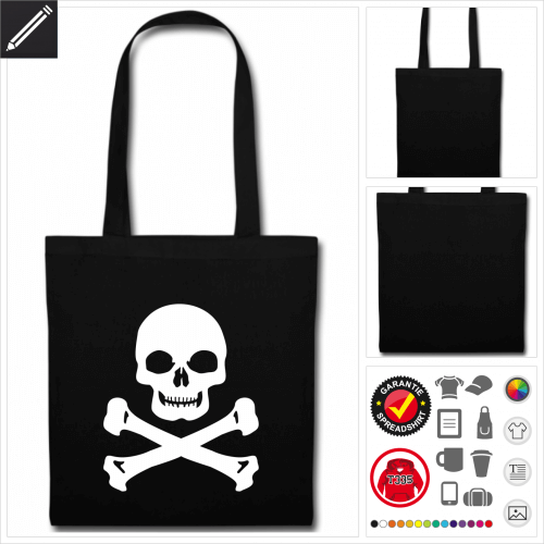 schwarze Schdel Stofftasche personalisieren